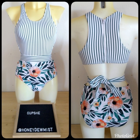 Cupshe Other - • Cupshe • NWT Stripes and Floral Print Swim Suit